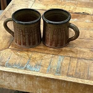 Studio Art Pottery Mugs 3.5" Stoneware Earthy Tones Drip Semi Gloss Finish